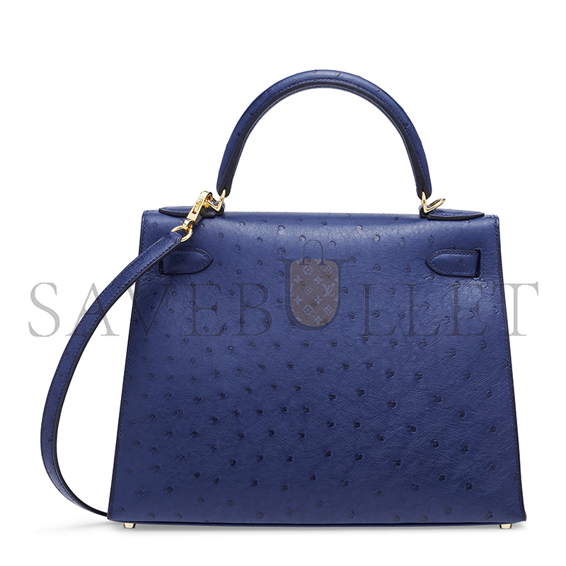H**mes master ostrich sellier kelly 28 iris blue with gold hardware (28*22*10cm)